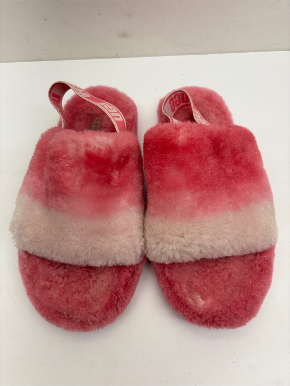 UGG Pink Ombre Fuzzy Slide Slippers, SZ 4 big girl, box 2 G